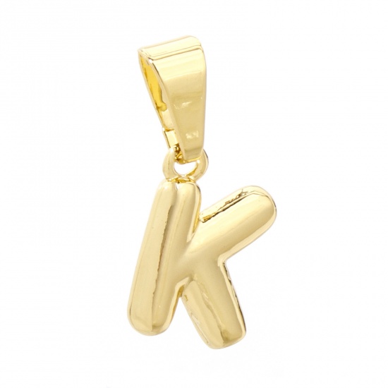 Picture of 2 PCs Brass Charm Pendant 18K Gold Plated Capital Alphabet Initial Letter Message " K " 18mm x 8mm