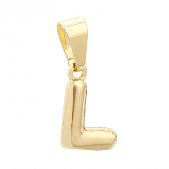 Picture of 2 PCs Brass Charm Pendant 18K Gold Plated Capital Alphabet Initial Letter Message " L " 18mm x 8mm