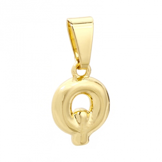 Picture of 2 PCs Brass Charm Pendant 18K Gold Plated Capital Alphabet Initial Letter Message " Q " 18mm x 8mm