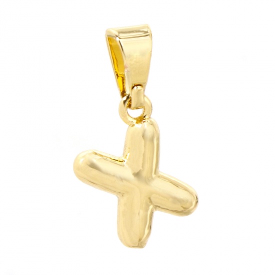 Picture of 2 PCs Brass Charm Pendant 18K Gold Plated Capital Alphabet Initial Letter Message " X " 18mm x 8mm