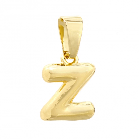 Picture of 2 PCs Brass Charm Pendant 18K Gold Plated Capital Alphabet Initial Letter Message " Z " 18mm x 9mm