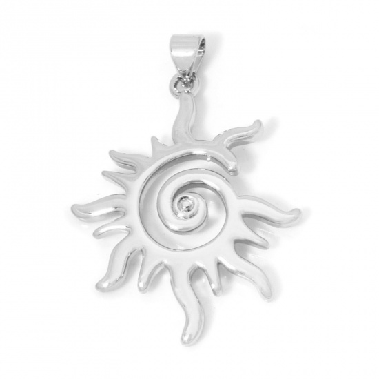 Picture of 1 Piece Brass Galaxy Pendants Platinum Plated Sun Spiral Hollow 3.7cm x 2.7cm