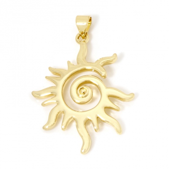 Picture of 1 Piece Brass Galaxy Pendants 18K Gold Plated Sun Spiral Hollow 3.7cm x 2.7cm