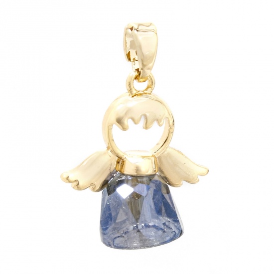 Picture of 1 Piece Brass & Glass Religious Charm Pendant 18K Gold Plated Angel 22mm x 16mm