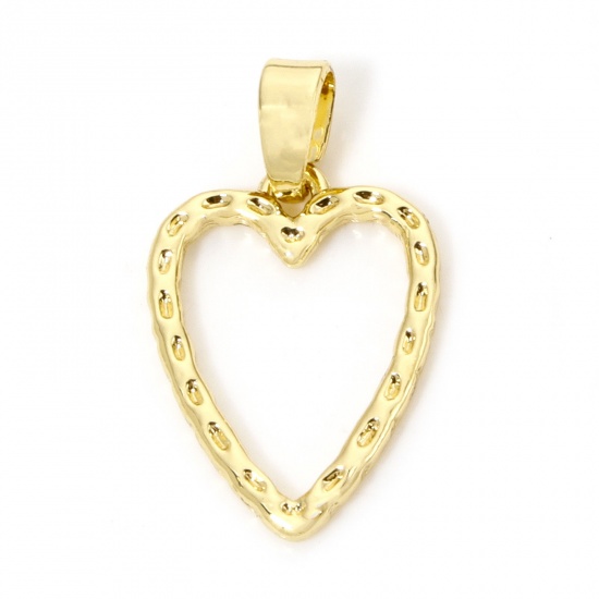 Picture of 2 PCs Brass Valentine's Day Charm Pendant 18K Gold Plated Heart Texture Hollow 21mm x 12mm