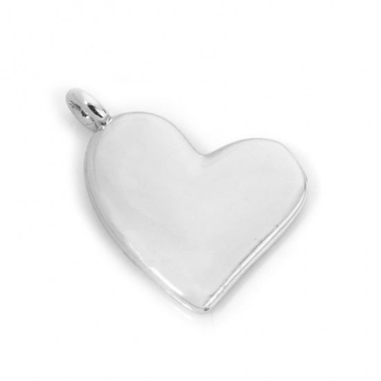 Picture of 2 PCs Brass Valentine's Day Charms Platinum Plated Heart Smooth Blank 13mm x 11mm