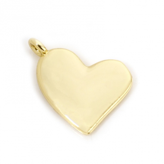 Picture of 2 PCs Brass Valentine's Day Charms 18K Gold Plated Heart Smooth Blank 13mm x 11mm