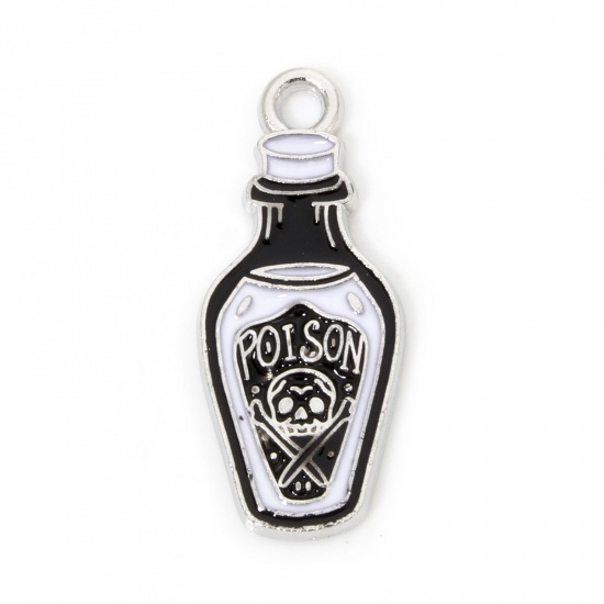 Picture of 10 PCs Zinc Based Alloy Halloween Charms Silver Tone Black & White Potion Enamel 23mm x 10mm