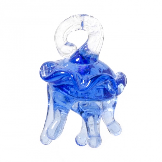 Picture of 2 PCs Lampwork Glass Ocean Jewelry Charms Jellyfish Blue 3D About 28mm x 18mm, Hole: Approx 4.5mm-3mm