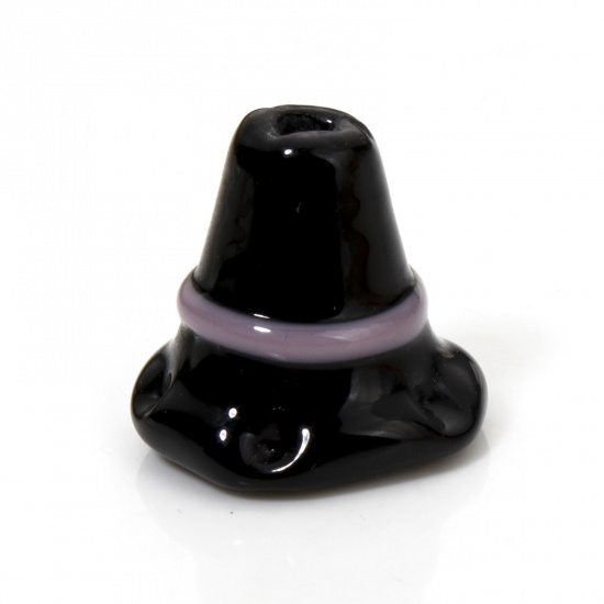 Immagine di 2 Pz Lampwork Vetro Lampwork Halloween Perline per la Creazione di Gioielli con Fai-da-te Cappello Nero 3D Circa 18mm x 16mm, Foro: Circa 2.5mm