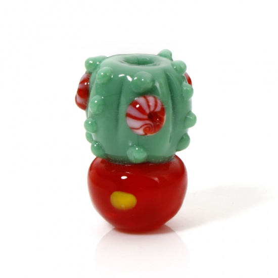 Imagen de 1 Unidad Colección Flora Cuentas Para Hacer Joyas De Bricolaje Vidrio Murano de Cactus , Verde 3D 20mm x 15mm, Agujero: acerca de 2.2mm