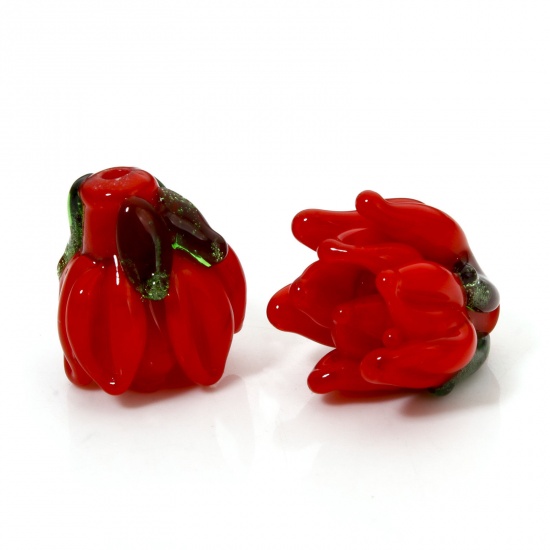 Imagen de 1 Unidad Colección Flora Cuentas Para Hacer Joyas De Bricolaje Vidrio Murano de Flor , Rojo 3D 18mm x 18mm, Agujero: acerca de 2mm