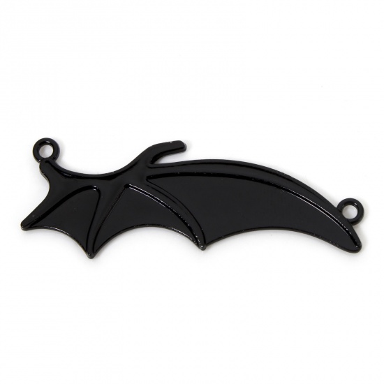 Picture of 10 PCs Zinc Based Alloy Halloween Connectors Charms Pendants Black Halloween Bat Animal Wing 4.9cm x 1.9cm