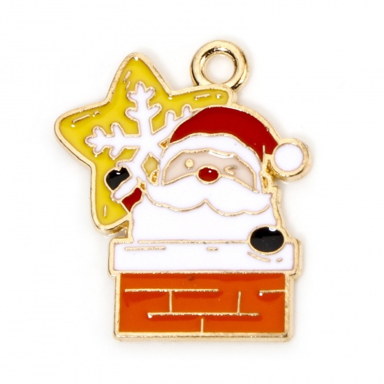 Picture of 10 PCs Zinc Based Alloy Christmas Charms Gold Plated Multicolor Christmas Santa Claus Enamel 23mm x 20mm