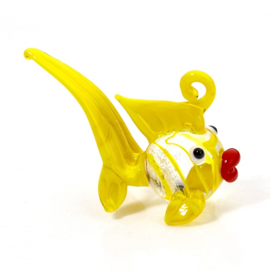 Picture of 1 Piece Lampwork Glass Ocean Jewelry Pendants Yellow Goldfish 3D 3.8cm x 3cm