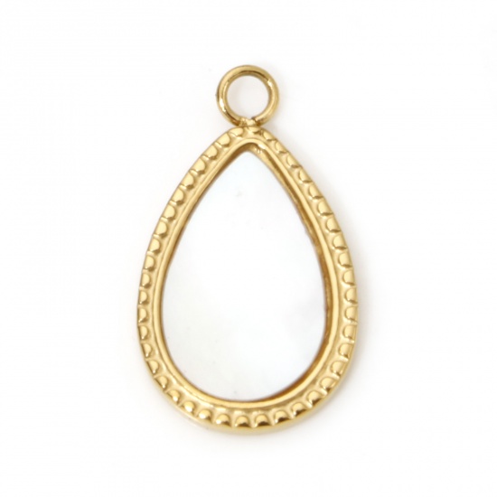 Picture of 1 Piece Eco-friendly Vacuum Plating 304 Stainless Steel & Natural Shell Charmes Gold Plated Drop 18mm x 10.5mm