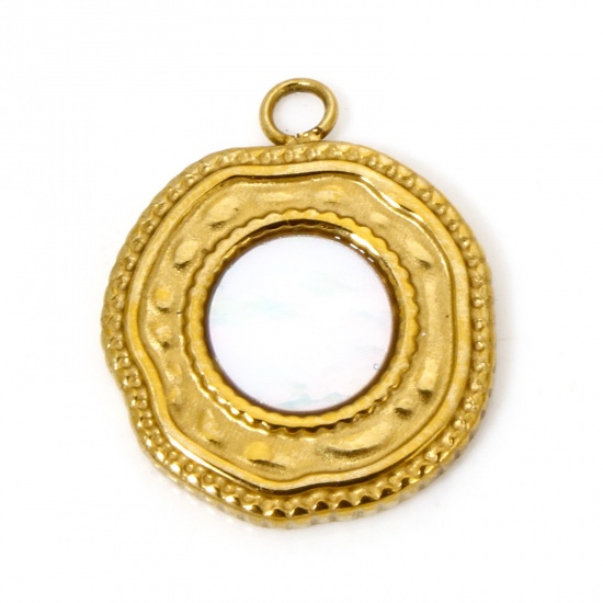 Picture of 1 Piece Eco-friendly Vacuum Plating 304 Stainless Steel & Natural Shell Geometric Charmes Gold Plated Round 17.5mm x 15mm