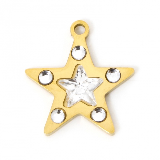 Image de 1 Pièce Breloques en 304 Acier Inoxydable Placage Sous Vide Écologique Galaxie Etoile Doré à Strass Transparent 16mm x 15mm