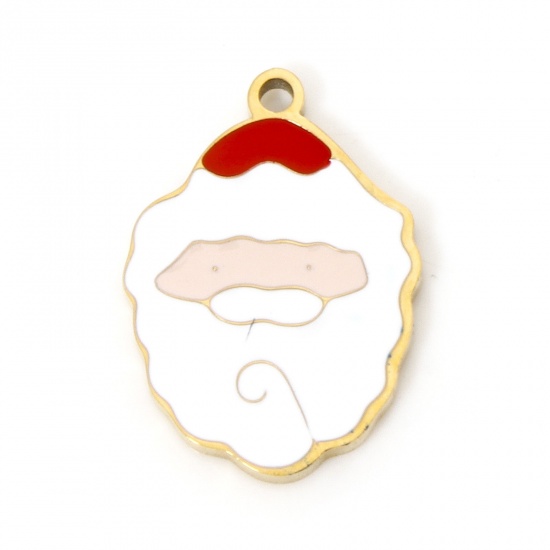 Picture of 1 Piece Vacuum Plating 304 Stainless Steel Charms 18K Gold Plated Christmas Santa Claus Enamel 14mm x 10mm