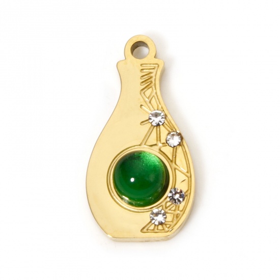 Immagine di 1 Pz Placcatura Sottovuoto 304 Acciaio Inossidabile Ciondoli Vaso Placcato Oro 18K Verde 16mm x 8mm