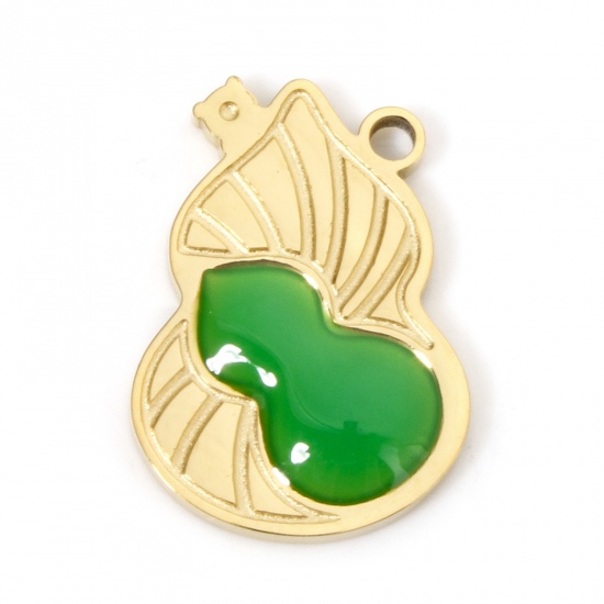 Immagine di 1 Pz Placcatura Sottovuoto 304 Acciaio Inossidabile Ciondoli Zucca Placcato Oro 18K Verde Smalto 17mm x 12mm