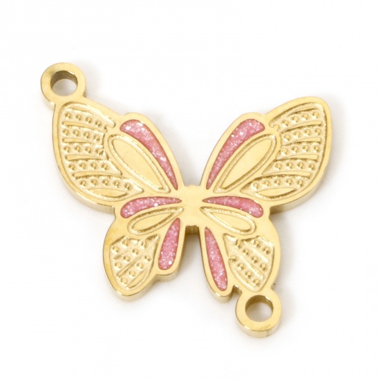 Immagine di 1 Pz Placcatura Sottovuoto 304 Acciaio Inossidabile Ciondoli Farfalla Placcato Oro 18K Rosa Smalto 17mm x 16mm