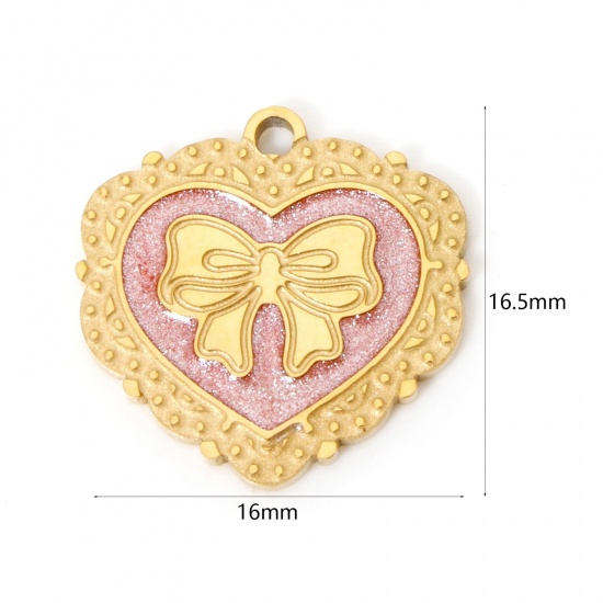 Imagen de 1 Unidad Enchapado al Vacío 304 Acero Inoxidable Colgantes Corazón Chapado en Oro de 18K Rosado Nudo Mariposa Esmalte 16.5mm x 16mm