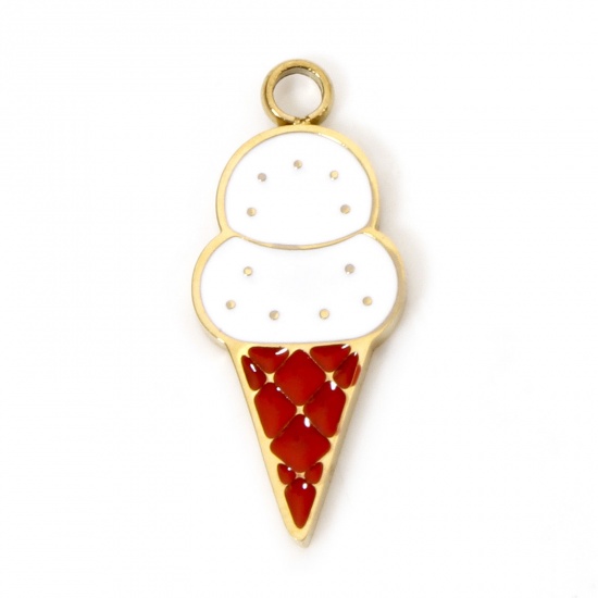 Immagine di 1 Pz Placcatura Sottovuoto PVD Ecologica 304 Acciaio Inossidabile Ciondoli Placcato Oro 18K Bianco & Rosso Gelatto Smalto 16.5mm x 7mm