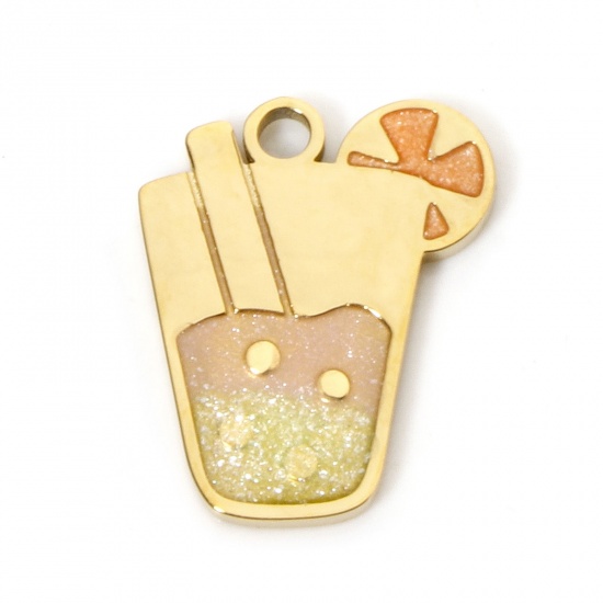 Immagine di 1 Pz Placcatura Sottovuoto 304 Acciaio Inossidabile Ciondoli Placcato Oro 18K Bevande Smalto 16mm x 13mm