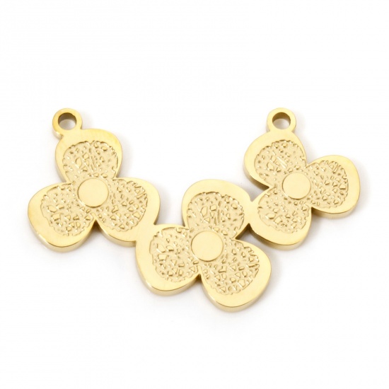 Picture of 1 Piece Vacuum Plating 304 Stainless Steel Connectors Charms Pendants 18K Gold Plated Flower 3cm x 1.9cm