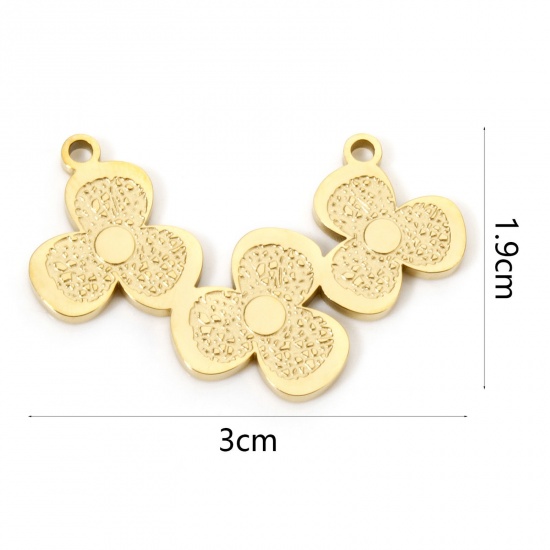 Picture of 1 Piece Vacuum Plating 304 Stainless Steel Connectors Charms Pendants 18K Gold Plated Flower 3cm x 1.9cm