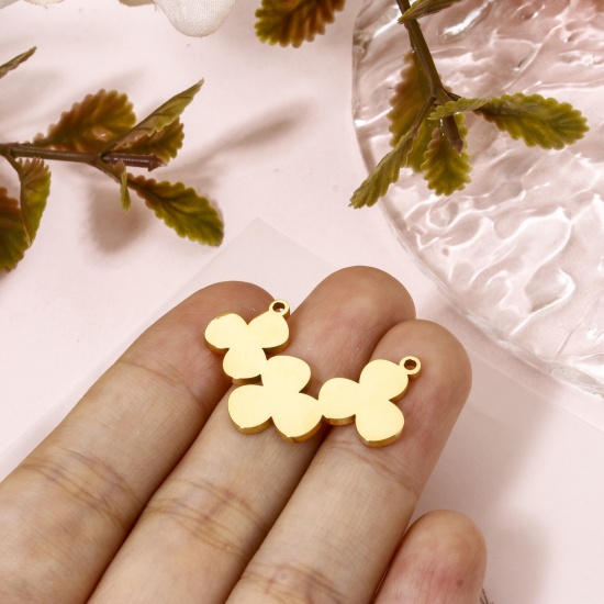 Picture of 1 Piece Vacuum Plating 304 Stainless Steel Connectors Charms Pendants 18K Gold Plated Flower 3cm x 1.9cm