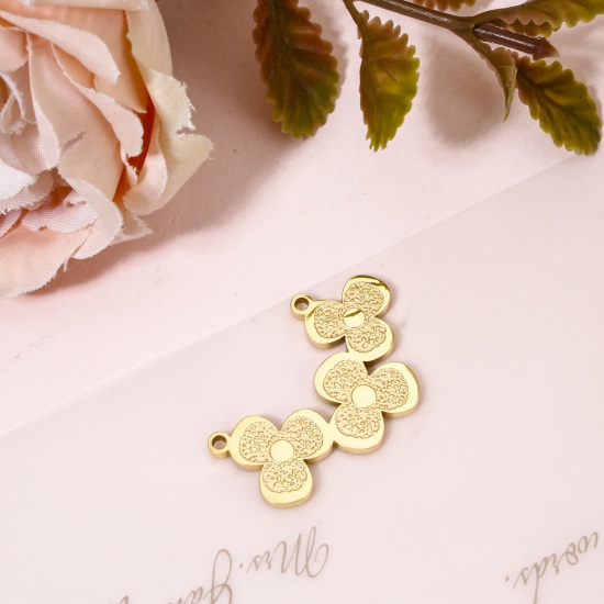 Picture of 1 Piece Vacuum Plating 304 Stainless Steel Connectors Charms Pendants 18K Gold Plated Flower 3cm x 1.9cm