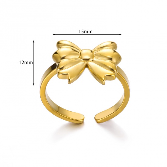 Immagine di 1 Pz Placcatura Sottovuoto 304 Acciaio Inossidabile Aperto Anello Oro Placcato Cravatta a Farfalla 15mm x 12mm