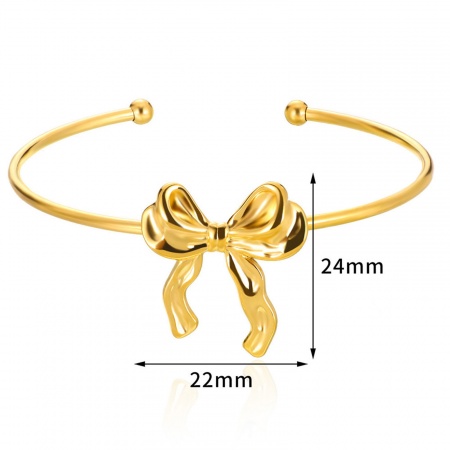 Picture of Wholesale Bowknot 304 Stainless Steel Open Cuff Bangles Bracelets, Gold Plated Vacuum Plating, Women's Sweet & Cute Gift Jewelry Supply, 5.5cm Dia., 1 Piece