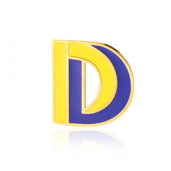 Picture of 1 Piece Vacuum Plating 304 Stainless Steel Pin Brooches Gold Plated Capital Alphabet Initial Letter Enamel Message " D " 33mm x 34mm