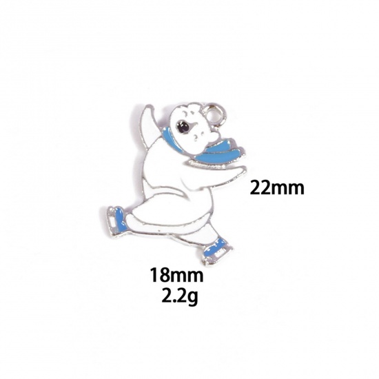 Picture of 10 PCs Zinc Based Alloy Charms Winter Style Silver Tone White & Blue Bear Enamel 22mm x 18mm