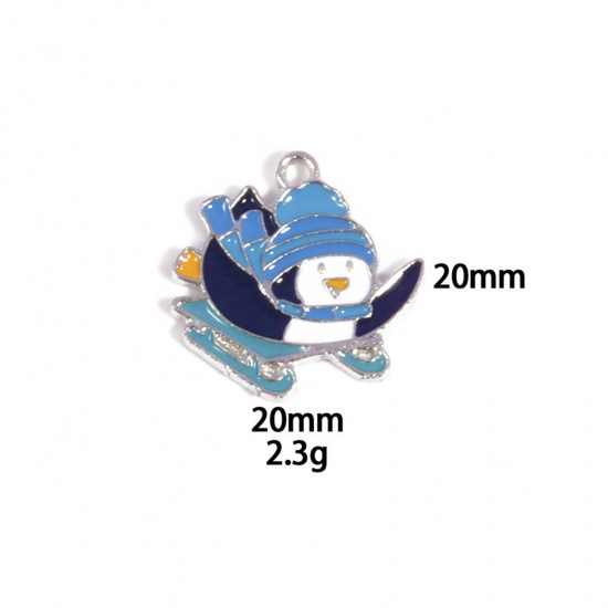 Picture of 10 PCs Zinc Based Alloy Charms Winter Style Silver Tone Multicolor Penguin Animal Enamel 20mm x 20mm