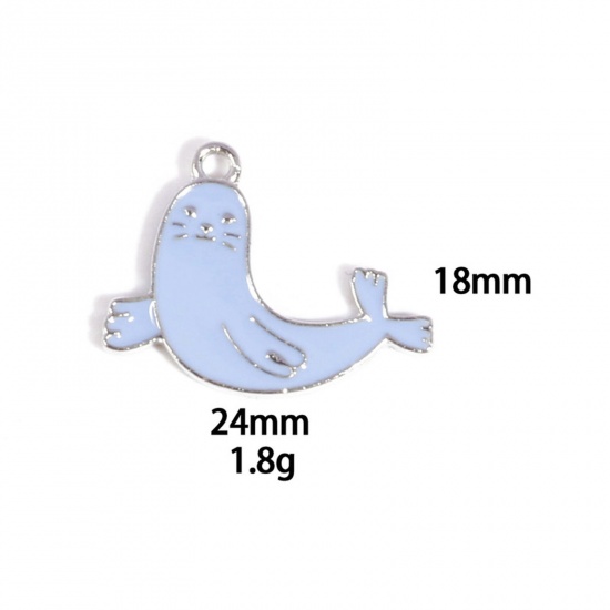 Picture of 10 PCs Zinc Based Alloy Charms Winter Style Silver Tone Blue Seal Enamel 24mm x 18mm