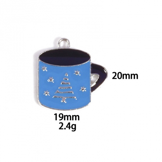 Picture of 10 PCs Zinc Based Alloy Charms Winter Style Silver Tone Blue Cup Enamel 20mm x 19mm