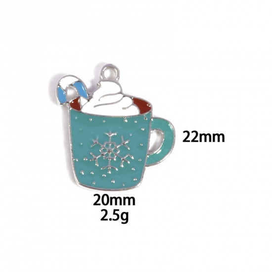 Picture of 10 PCs Zinc Based Alloy Charms Winter Style Silver Tone Blue Cup Enamel 22mm x 20mm