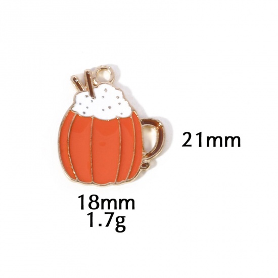 Picture of 10 PCs Zinc Based Alloy Autumn Fall Style Charms Gold Plated White & Orange Cup Enamel 21mm x 18mm