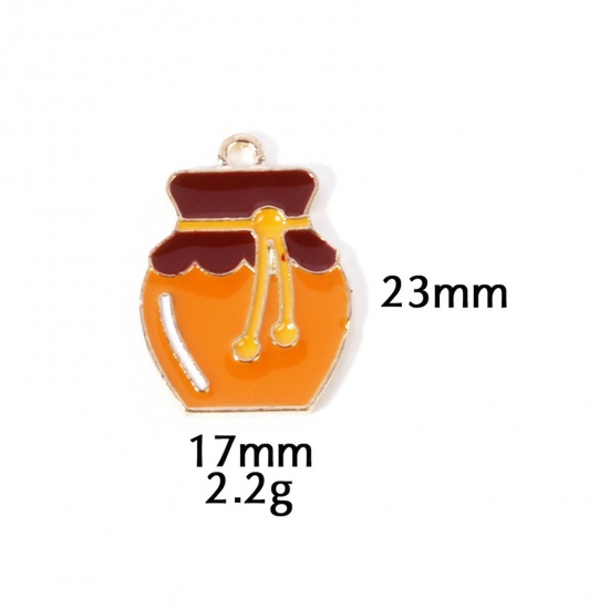 Picture of 10 PCs Zinc Based Alloy Autumn Fall Style Charms Gold Plated Orange Jar Enamel 23mm x 17mm