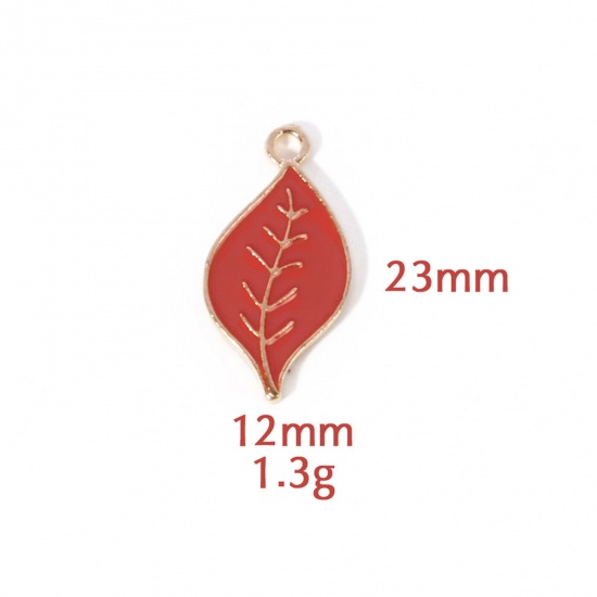 Picture of 10 PCs Zinc Based Alloy Autumn Fall Style Charms Gold Plated Light Brown Leaf Enamel 23mm x 12mm