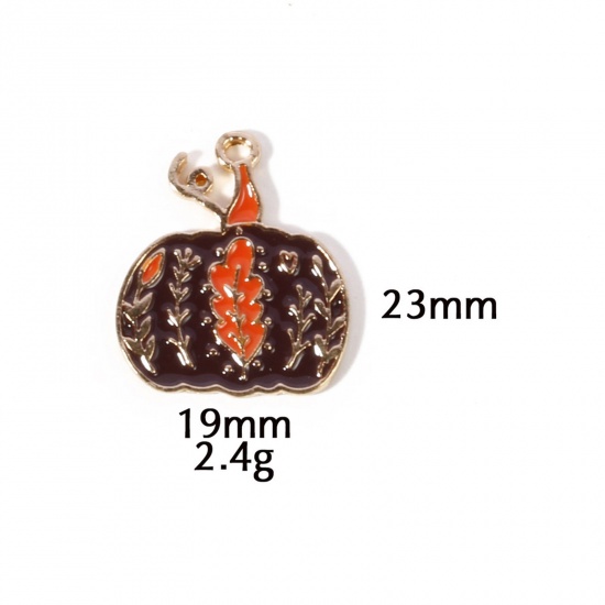 Picture of 10 PCs Zinc Based Alloy Autumn Fall Style Halloween Charms Gold Plated Coffee Pumpkin Enamel 23mm x 19mm