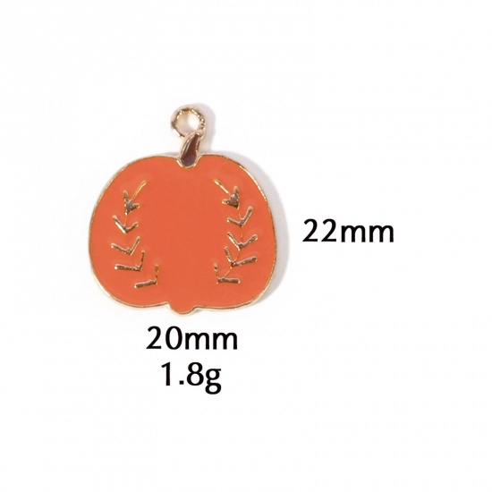 Picture of 10 PCs Zinc Based Alloy Autumn Fall Style Halloween Charms Gold Plated Orange Pumpkin Enamel 22mm x 20mm