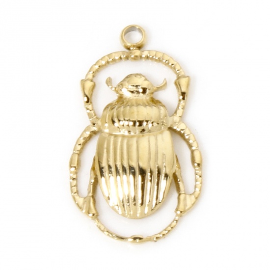 Picture of 1 Piece Eco-friendly Vacuum Plating 304 Stainless Steel Insect Charmes Gold Plated Scarab 20.5mm x 12mm