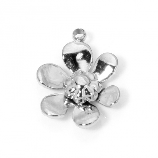 Immagine di 1 Pz Ecologico 304 Acciaio Inossidabile Collezione Flora Ciondoli Fiore 3D 14.5mm x 10.5mm