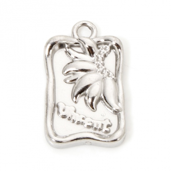 Immagine di 2 Pz 304 Acciaio Inossidabile Collezione Flora Ciondoli Rettangolo Tono Argento Foglia 20.5mm x 12.5mm