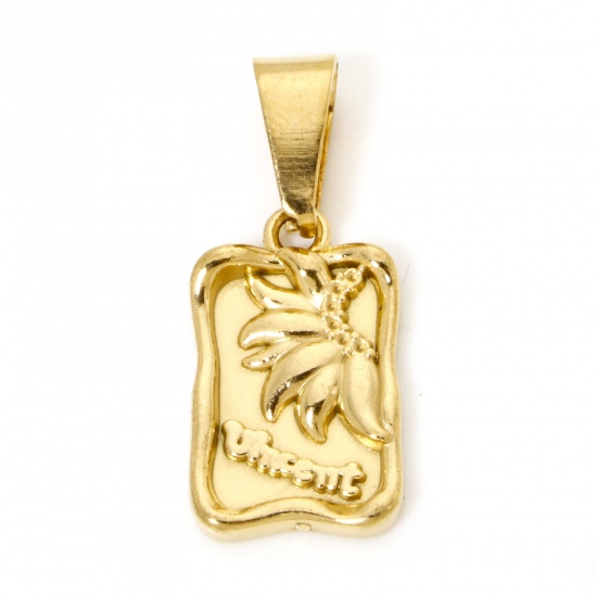Immagine di 2 Pz 304 Acciaio Inossidabile Collezione Flora Ciondoli Pendenti Rettangolo Oro Placcato 29.5mm x 12.5mm